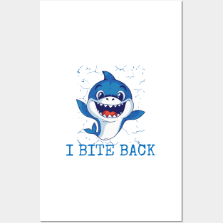 I Bite Back Cute Baby Smiling Shark Animal Blue Fish Posters and Art